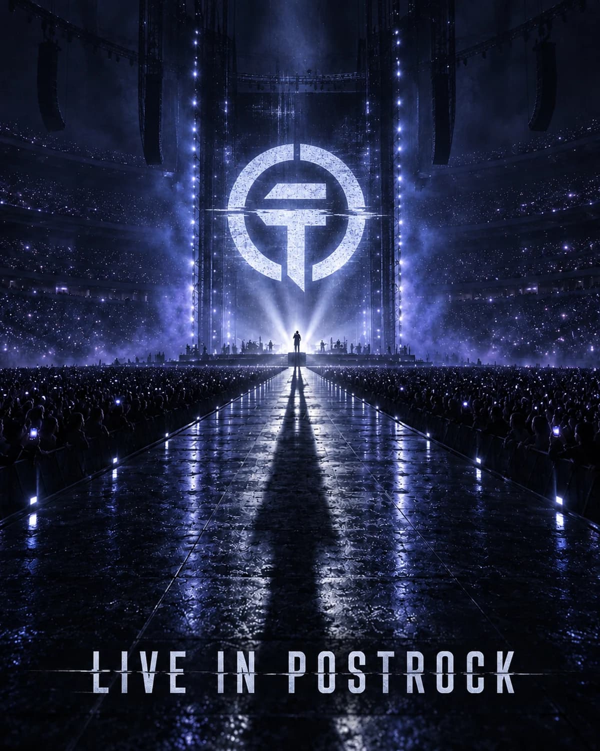 The Graviton Theory emblem above a lone singer and wet stage runway, with Live in Postrock lettering below